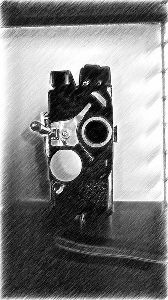 Ασπρόμαυρο ψηφιακό σχέδιο μιας φωτογραφικής μηχανής με αντίκες - Φωτογραφία, εικόνα