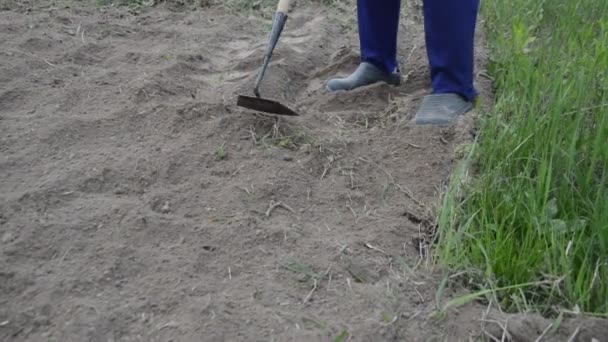 Work as a chopper for manual processing of garden beds in the village - Materiał filmowy, wideo
