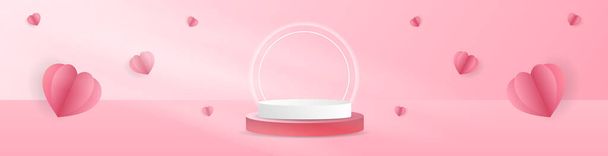 ピンクの背景にバレンタインデーの心を持つバナーの表彰台、フラットモダンデザイン、イラストベクトルEPS 10 - ベクター画像