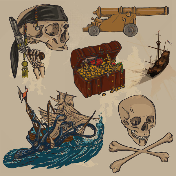 pirates - an hand drawn colored vector pack no.3 - Vector, Imagen