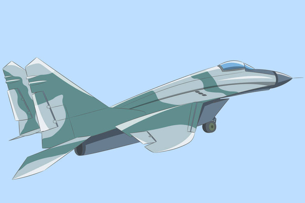 Een modern gevechtsvliegtuig in camouflage. Vectorillustratie. - Vector, afbeelding