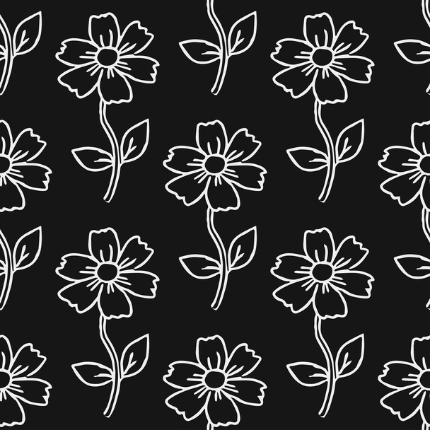 Seamless floral vector pattern. Doodle vector with floral pattern on black background. Vintage floral pattern, sweet elements background for your project, menu, cafe shop - Vektor, Bild