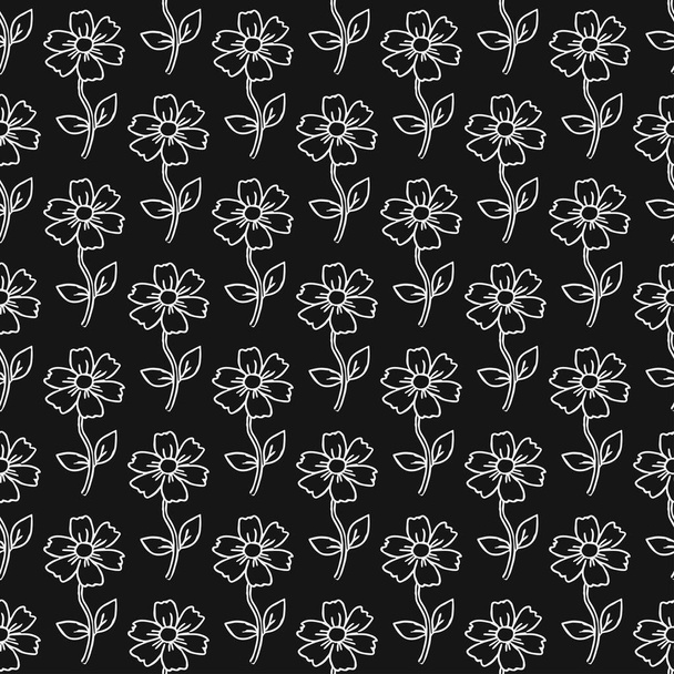 Seamless floral vector pattern. Doodle vector with floral pattern on black background. Vintage floral pattern, sweet elements background for your project, menu, cafe shop - Vettoriali, immagini