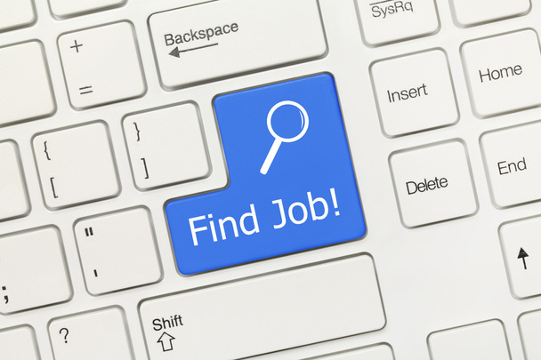 White conceptual keyboard - Find Job! (blue key) - Foto, Bild