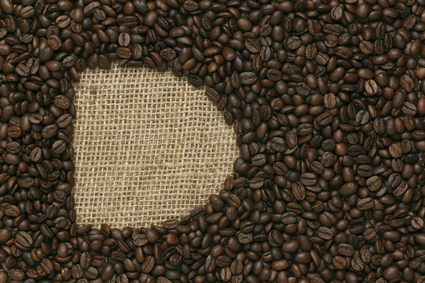 Caffe edition, coffee beans on Jute background - Photo, Image