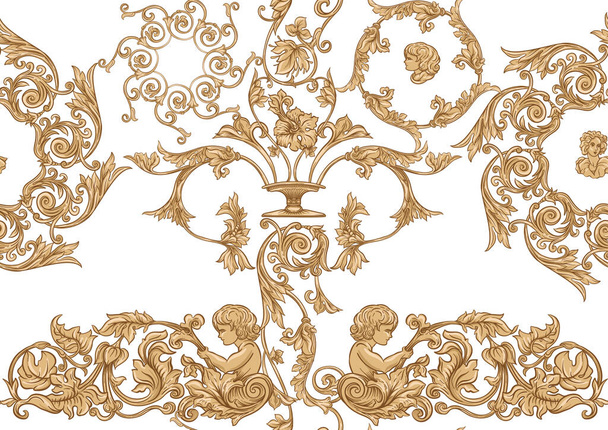 Seamless pattern, background In baroque, rococo, victorian, renaissance style.  - Вектор,изображение