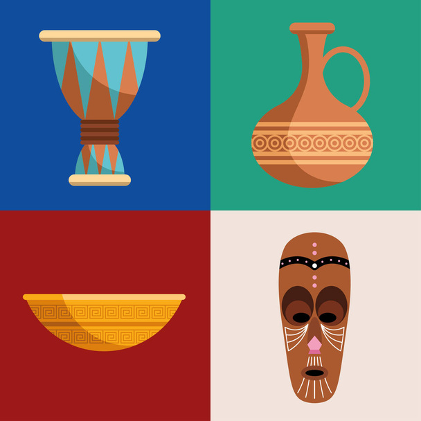 négy afrikai kultúra ikonok - Vektor, kép