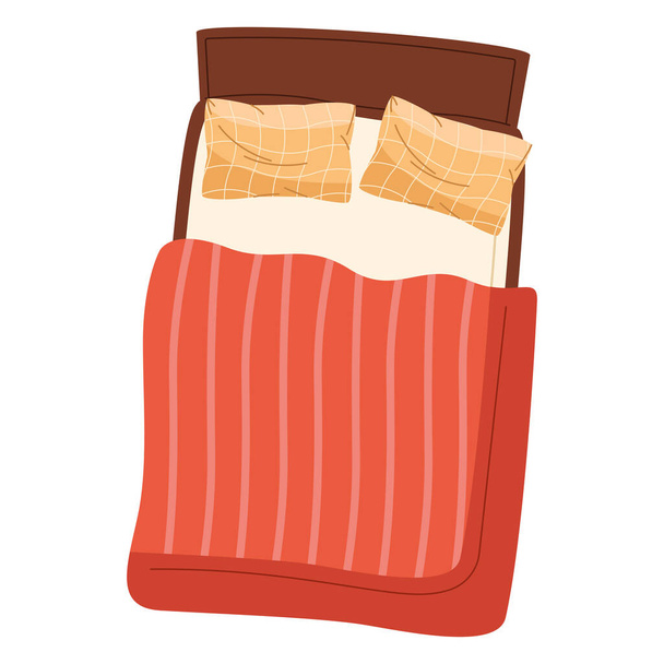 bed with red blanket - Vector, Image