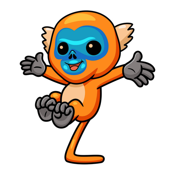 Vector illustration of Cute little golden monkey cartoon jumping - Vektor, Bild