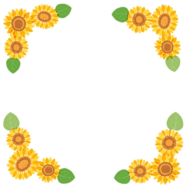It is a frame illustration of a sunflower.Vector data that is easy to edit. - Vektör, Görsel