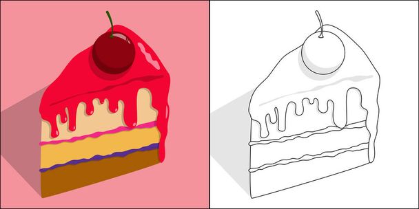 sponge cake with cherries suitable for children's coloring page vector illustration - Vector, Imagen