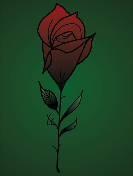 Red rose cartoon style on color background. - ベクター画像