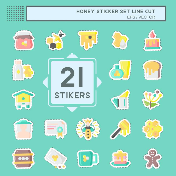 Sticker line cut Set Honey. suitable for Bee Farm. simple design editable. design template vector. simple illustration - Vektor, Bild