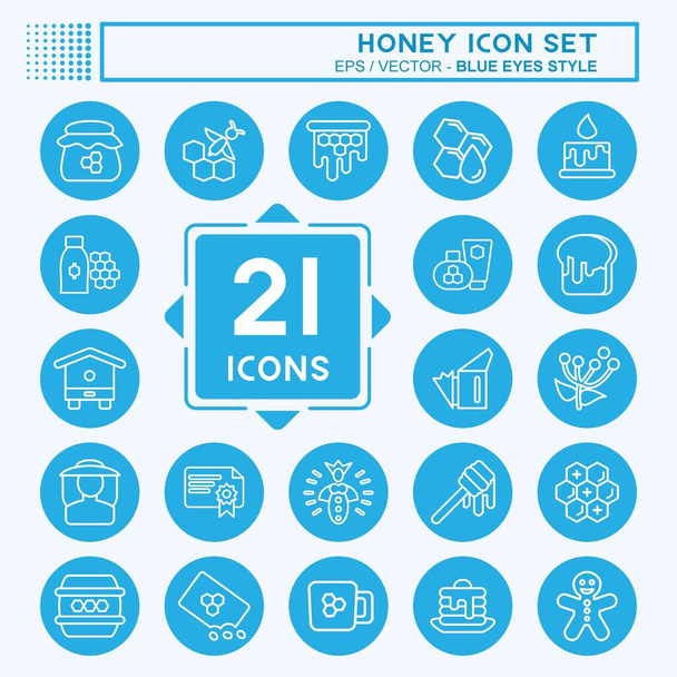 Icon Set Honey. suitable for Bee Farm. Blue Eyes Style. simple design editable. design template vector. simple illustration - Vettoriali, immagini