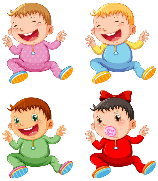 Set of different toddlers cartoon illustration - Vecteur, image