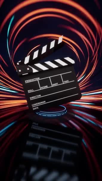 Clapper board with spin lines effect background, 3d rendering. - Materiaali, video