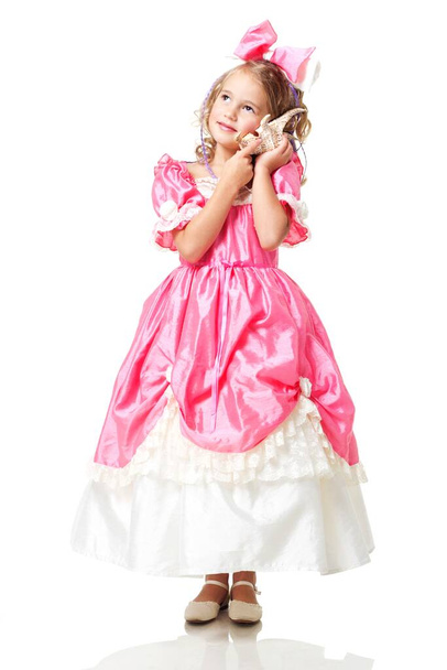 Little Beauty Queen. Young girl as magic fairy on white background - Fotografie, Obrázek