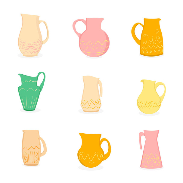 Set of jugs in flat style - Vector, imagen