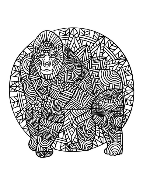 Gorila Mandala para colorear páginas para adultos - Vector, imagen