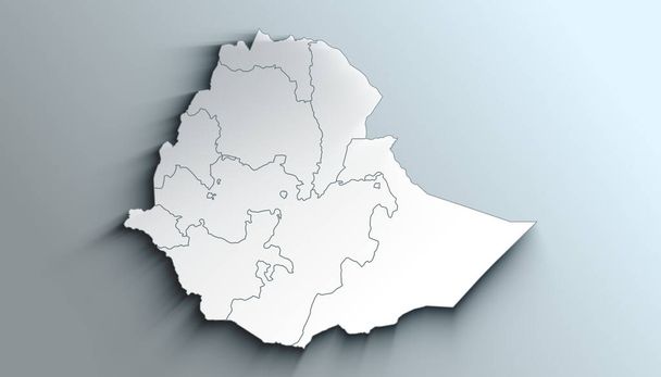 Country Political Geographical Map of Ethiopia with Regions with Shadows - Фото, зображення