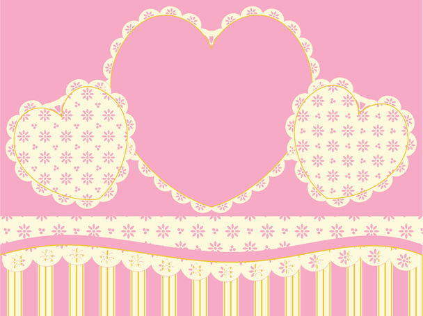 Vector Victorian background copy space with hearts, eyelet and stripes in pink, gold and ecru. - Vector, Image