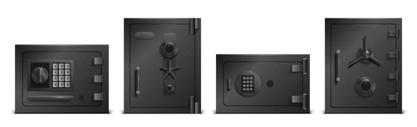 Musta turvallinen kaapit ovet asetettu varastointi symbolit realistinen eristetty vektori kuva - Vektori, kuva