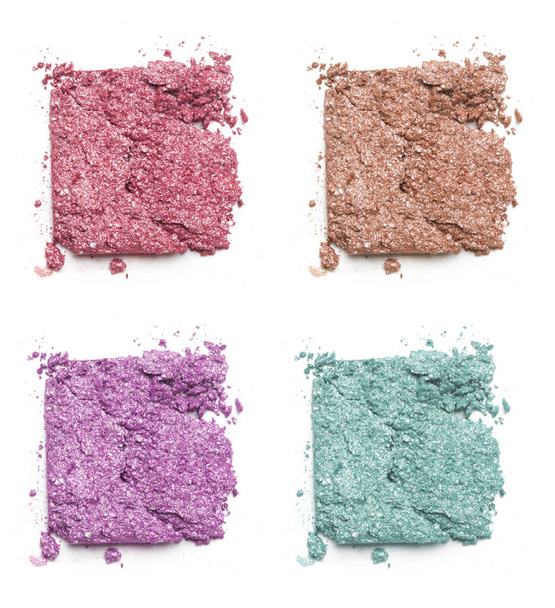Crushed eyeshadow make up palette isolated on white background - Fotoğraf, Görsel
