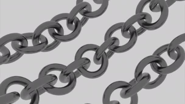 Tři řady kovových stříbrných řetězů, pohybujících se izolovaně na béžovém pozadí. Design. Pohybující se 3 d řetězy, bezešvé smyčky. - Záběry, video