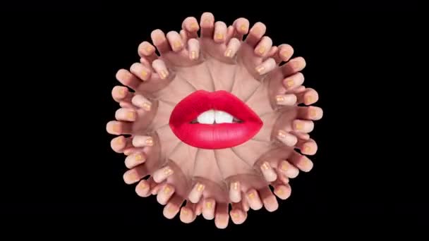 Multiple hands and female red lips - Felvétel, videó