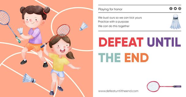 Facebook šablona s americkým pojetím sportovních dětí, akvarel styl - Vektor, obrázek