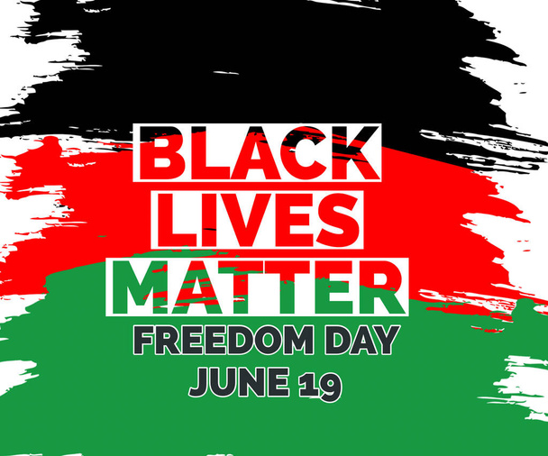 Il diciannovesimo giorno dell'indipendenza. Le vite nere contano. 19 giugno 1865. Festa della Libertà. Progettazione di bandiera e bandiera - Foto, immagini