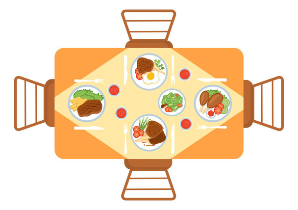 Catering Service with People Hands and a Table for Corporate Meeting, Banquets Wedding or Party on Cafe or Restaurant in Flat Cartoon Illustration - Vector, Image