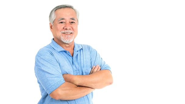 Portrait Asian senior man , old man , feel happy good health isolated on white background - lifestyle senior male concept - Photo, Image