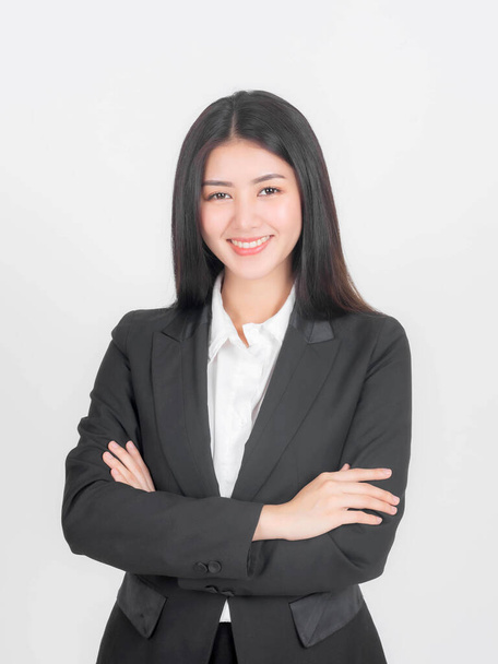 Portrait beautiful working Asian woman , business girl standing arms crossed with happiness on white background - Фото, зображення