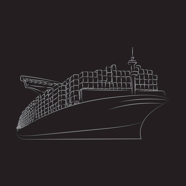 Cargo ship with outline style for your design - Vektori, kuva