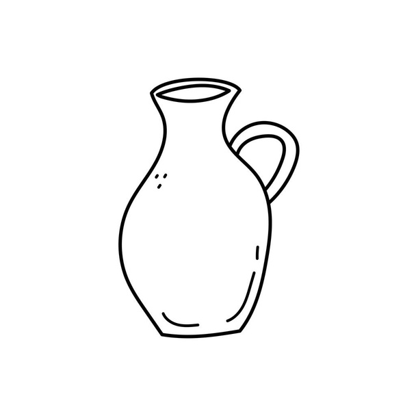 Hand drawn line art jug. Doodle clay pottery. Isolated vector illustration  - Wektor, obraz