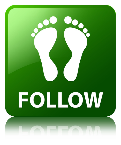 Kövesse (lábnyom ikon) fényes zöld visszavert négyzet gomb - Fotó, kép