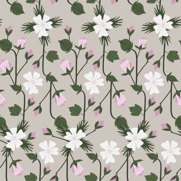 Cotton plant and flower seamless pattern on a brown background - Vector, afbeelding