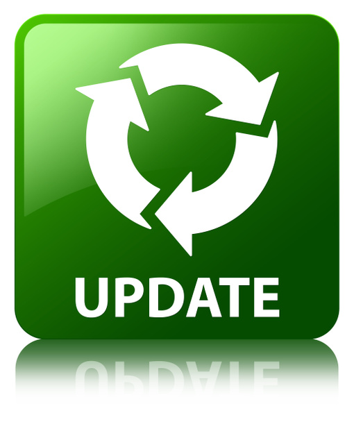 Update (refresh icon) glossy green reflected square button - Photo, Image