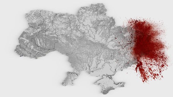 Krvavé skvrny na mapě Ukrajiny - 3D vykreslování - Fotografie, Obrázek