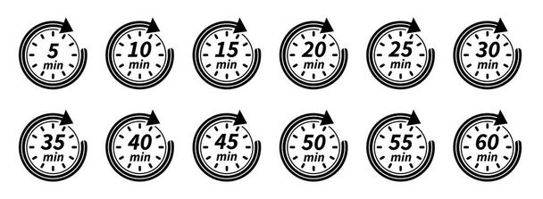 10, 15, 20, 25, 30, 35, 40, 45, 50 min. Timer set design for any purposes. Vector logo - Vettoriali, immagini