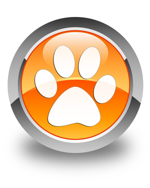 Icona impronta animale arancio lucido pulsante rotondo
 - Foto, immagini