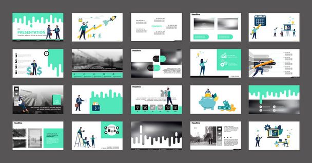 Business presentation, powerpoint, launch of a new business project. Infographic design template, green black elements, background, set. A team of people creates a business, teamwork. Mobile app, web, booklet, info graphic, SEO, information, launch - Vector, Image