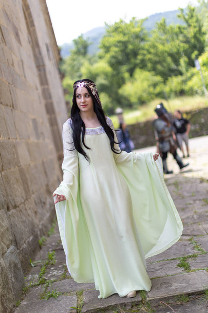 beautiful blue eyed Italian girl plays Arwen cosplay of the lord of the rings. High quality photo - 写真・画像