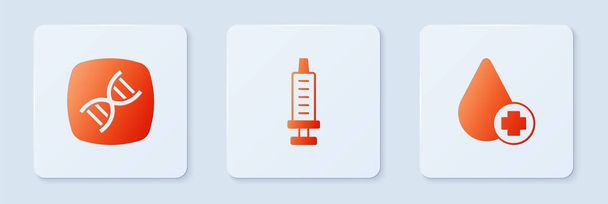 Set Syringe, DNA symbol and Donate drop blood. White square button. Vector - Vector, imagen