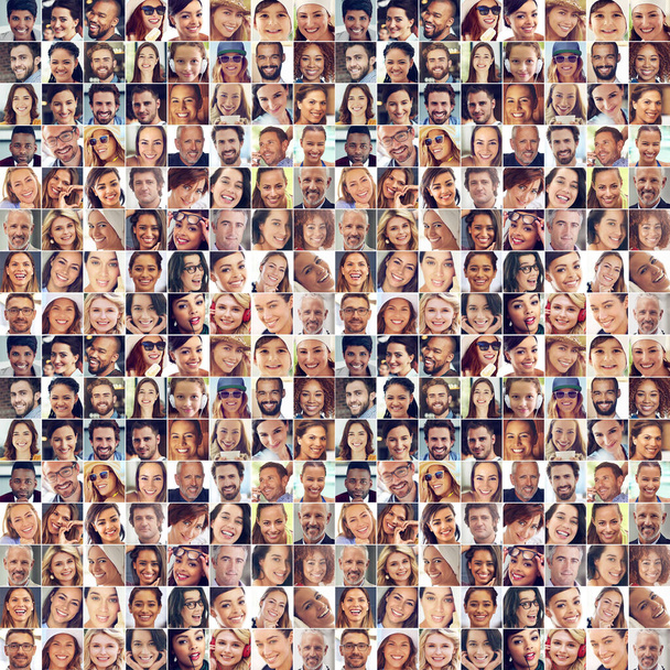 Smiles around the world. Composite image of a large group of diverse people smiling. - Photo, Image
