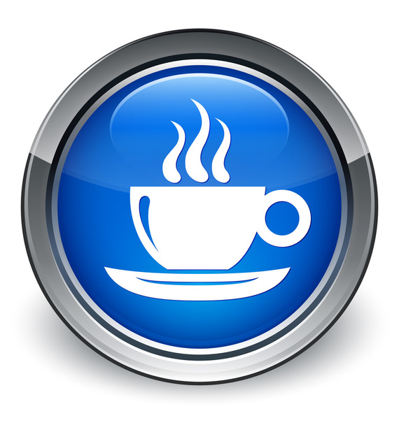 コーヒー カップのアイコン光沢のある青色のボタン - 写真・画像