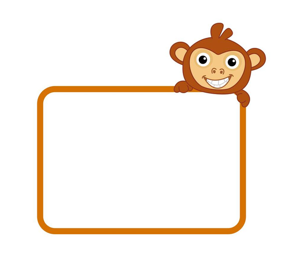Young red-haired monkey and smiling behind advertising board with orange outline - Vektor, Bild