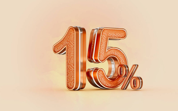 15 percent discount sale banner gold effect 3d render concept for shopping marketing cash back offer - Zdjęcie, obraz