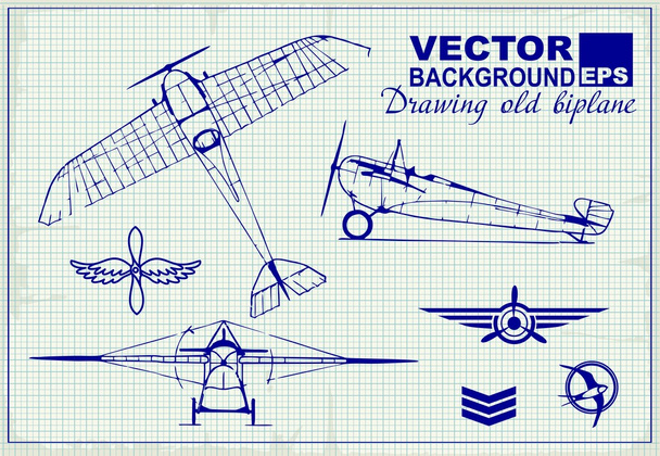 Aviões vintage desenhando em papel gráfico
 - Vetor, Imagem